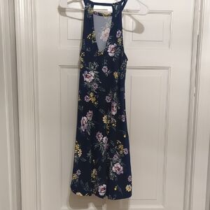 Chic Floral Navy Midi Dress